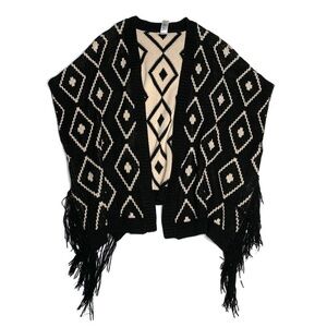 Forever 21‎ aztec fringed poncho sweater vest